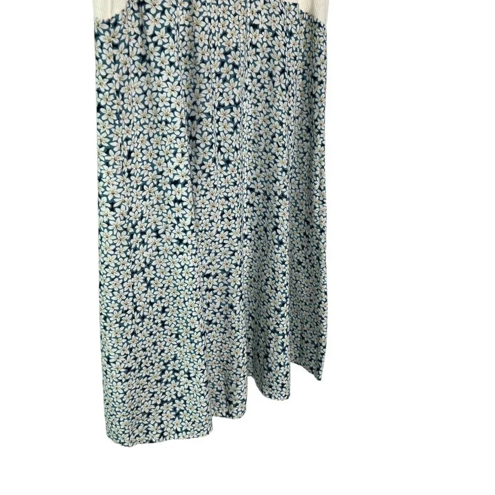 Vintage 90s Off White Blue Floral Short Sleeveless Sundress Medium - Picture 3 of 11